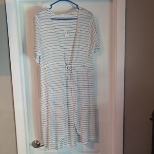 Striped Short Sleeve Tie-Front Cardigan
